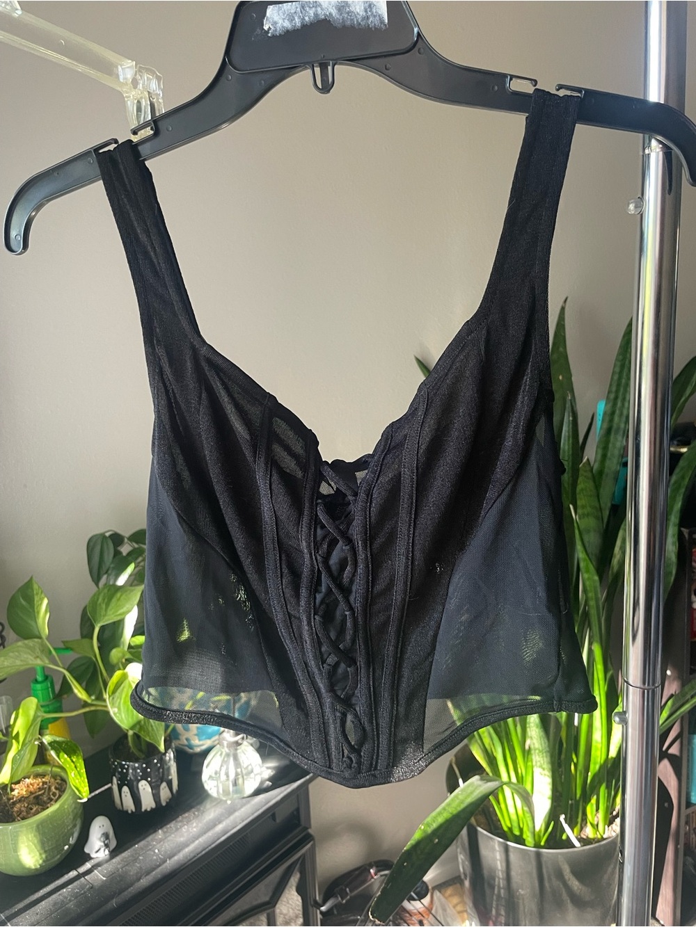 Mesh corset crop top